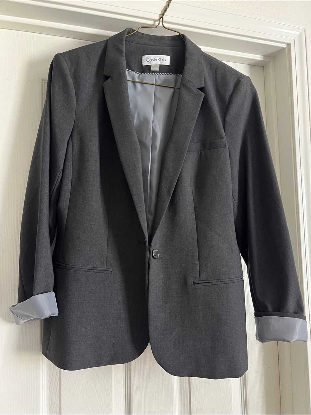 Calvin Klein Women's Charcoal Gray Single-Button Blazer